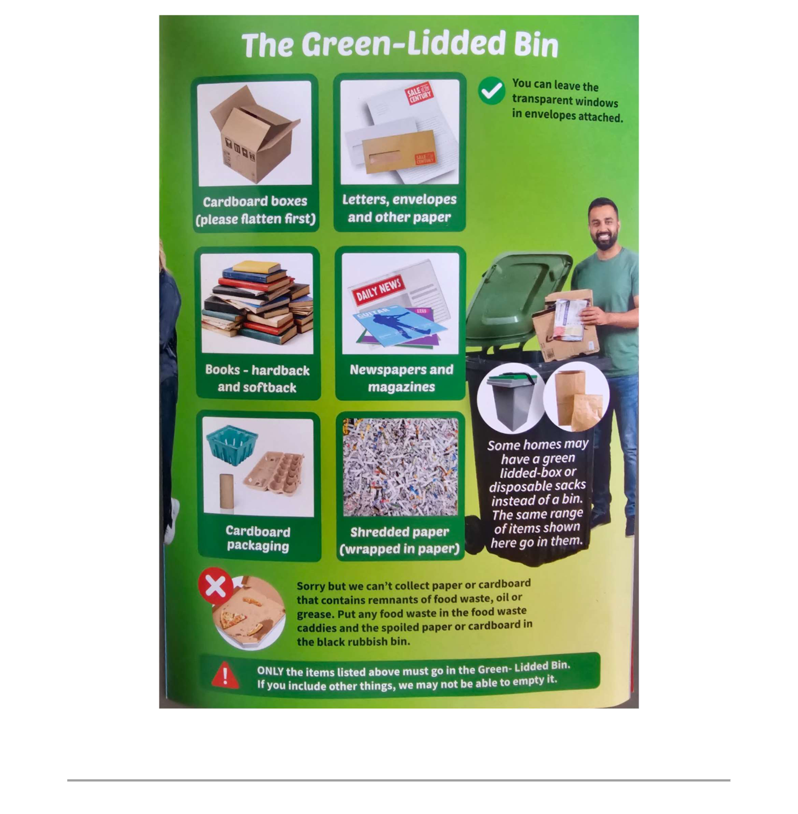 Green-lidded paper and card bin diagram